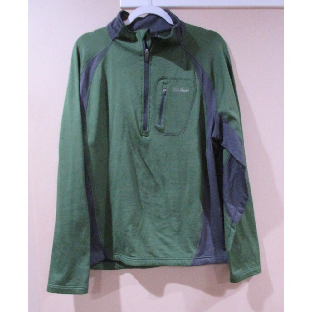 L.L. Bean Pullover Jacket Mens 1/4 Zip Green/Gray XL Lightweight Longsleeve